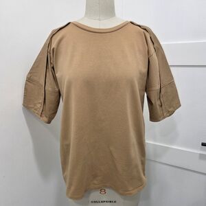 IPEKIOL Natural Women's Tan Short Sleeve Blouse Size M
